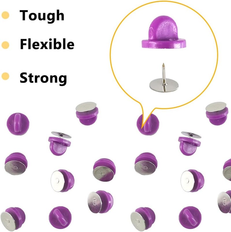 Ruidee 200 Pieces/100 Set Rubber Pin Backs with Tie Tacks Blank Pins, PVC Rubber Pin Back for Uniform Badges Backing Holder Clasp Lapel Pin（Grape Purple） - Image 3